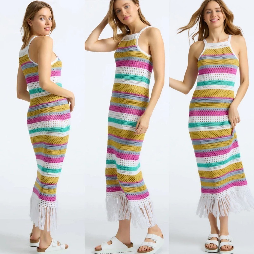 ANTHROPOLOGIE 525 AMERICA MULTI COLOR CROCHET SWEATER MAXI DRESS Size medium
